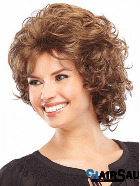 Synthetic Classic Wigs Layered Cut Curly Style Chin Length Auburn Color