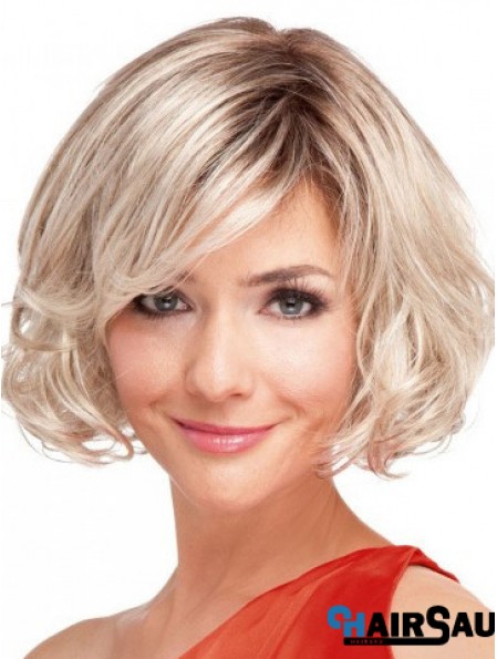 100% Hand-tied Chin Length Wavy Blonde Top Bob Wigs