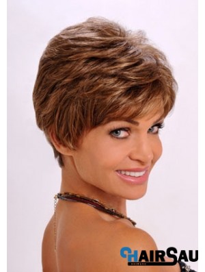 Synthetic Hair Wavy Style Auburn Color Cropped Length