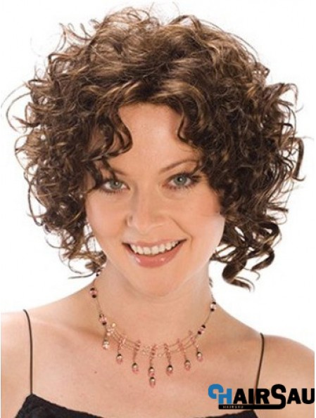 Heat Resistant Synthetic Wigs Curly Style Brown Color Classic Cut