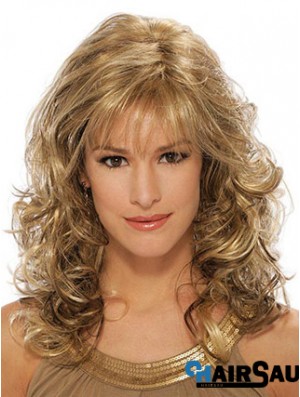 Wavy Synthetic Wigs Blonde Color Capless With Bangs