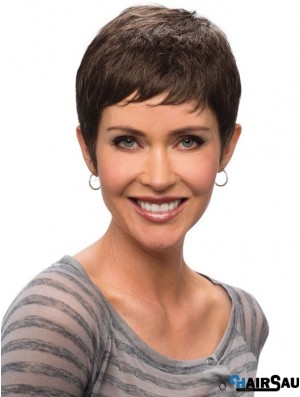 Buy Synthetic Lace Wigs UK Cropped Length Brown Color Straight Style