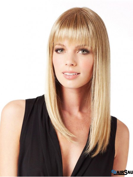 Long Synthetic Lace Front Wigs Straight Style Witih Bangs Blonde Color