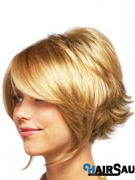 Sleek Blonde Chin Length Wavy Layered Lace Front Wigs