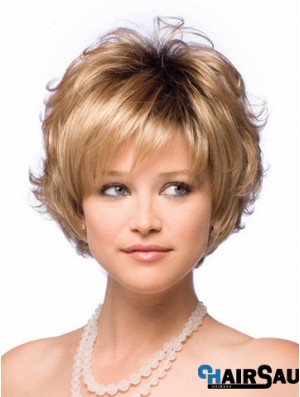 Synthetic Hair UK With Capless Short Length Blonde Color