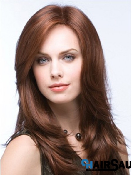 Long Straight Layered Synthetic Brown Auburn Wigs Monofilament