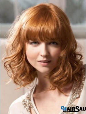 Shoulder Length With Bangs Wavy Blonde Sleek Synthetic Wigs