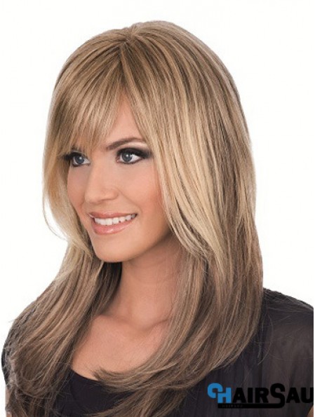 Long Brown With Bangs Straight Comfortable Full Lace Wigs