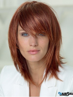 14 inch Straight Layered Capless Auburn Soft Long Wigs