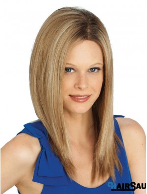 Blonde Straight Long Without Bangs Lace Front Cheap Ladies Wigs