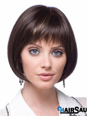 Cheap Synthetic Lace Wigs Chin Length Bobs Cut Brown Color