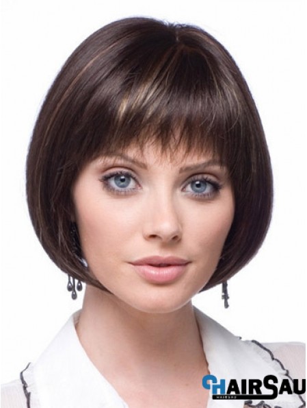 Cheap Synthetic Lace Wigs Chin Length Bobs Cut Brown Color