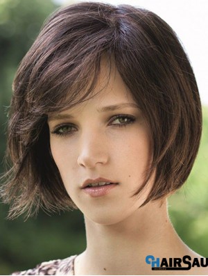 Chin Length Brown Soft 8 inch Straight Bob Wigs