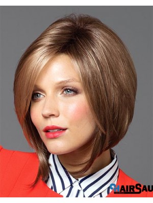 Chin Length Straight Capless Brown No-Fuss Bob Wigs