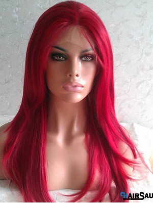 Straight Without Bangs Lace Front Good 20 inch Red Long Wigs