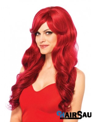 22 inch Wavy With Bangs Capless Red Natural Long Wigs