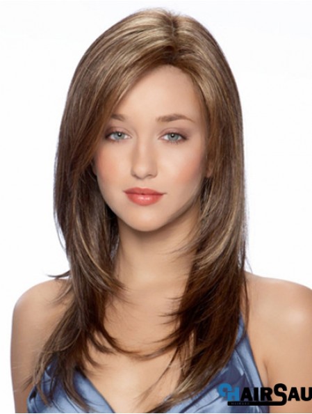 Synthetic Full Long Hair Wigs Wavy Style Monofilament Brown Color