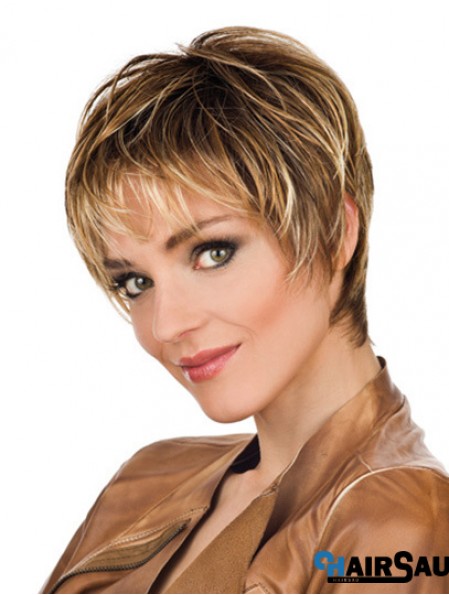 Soft 8 inch Straight Blonde Boycuts Short Wigs