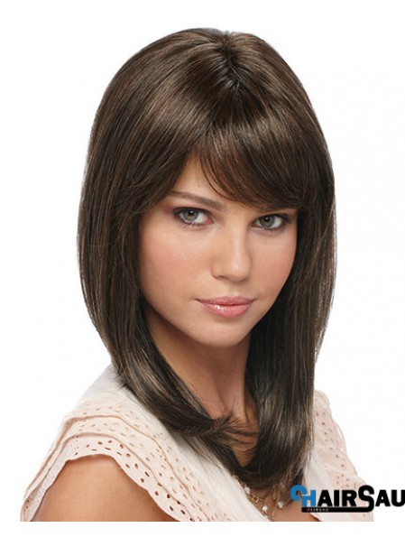 Shoulder Length Brown Layered Straight Great Full Lace Wigs