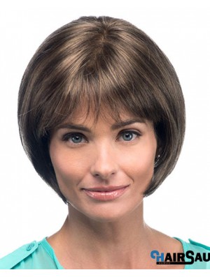 Chin Length Straight Bobs Brown Fashion 100% Hand-tied Wigs