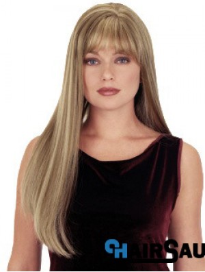 Straight With Bangs 26 inch Blonde Suitable Synthetic Wigs