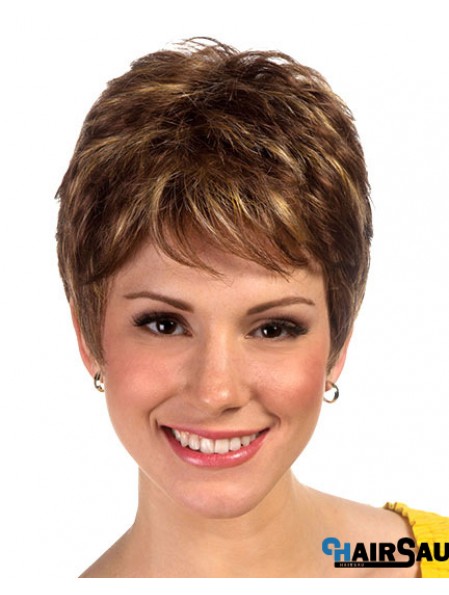 Brown Boycuts Cropped Synthetic Straight Ladies Monofilament Wig For Sale