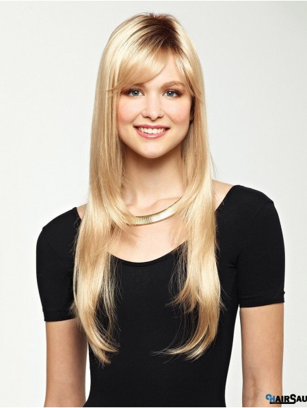 Long With Bangs Straight Blonde Affordable Synthetic Wigs