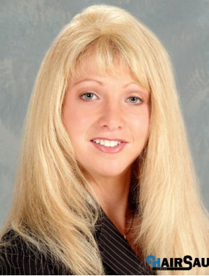 Durable Blonde Straight With Bangs Long Wigs