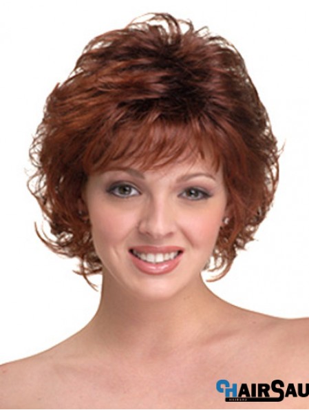 Synthetic Hair Head Wigs With Capless Auburn Color Chin Length