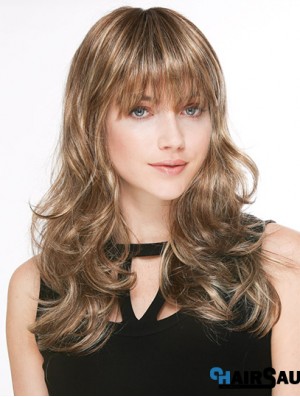 Trendy Blonde Wavy With Bangs Long Wigs