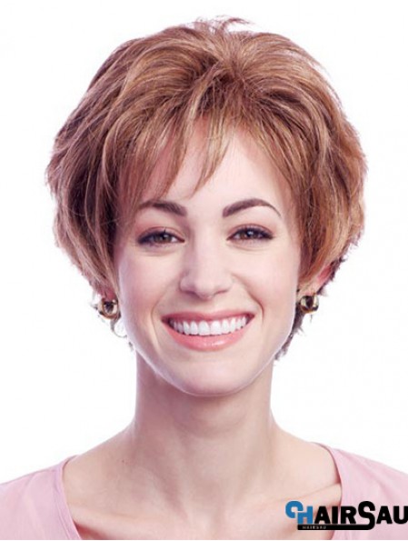 Stylish Auburn Short Layered Wavy Glueless Lace Front Wigs