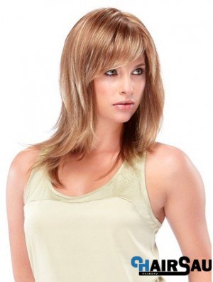 Blonde Shoulder Length Straight With Bangs Trendy Medium Wigs