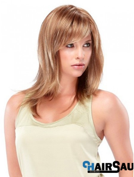 Blonde Shoulder Length Straight With Bangs Trendy Medium Wigs