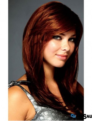 Fashion Auburn Straight With Bangs Lace Front Long Wigs