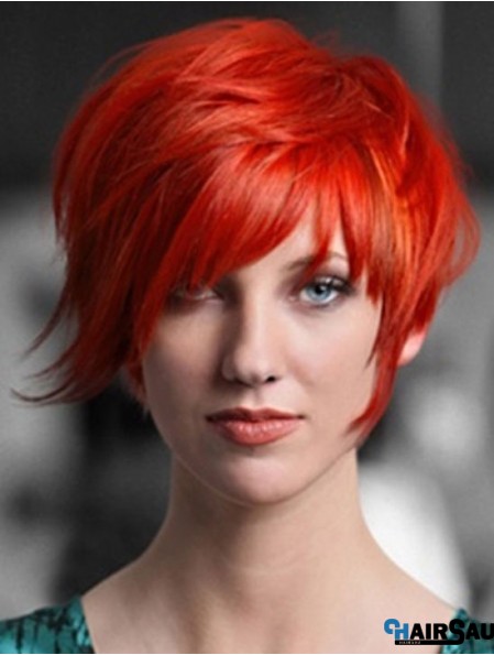 Popular 8 inch Straight Red With Bangs Short Wigs