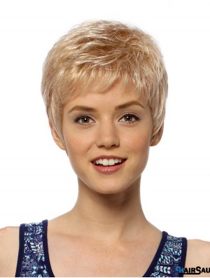 Flexibility 4 inch Straight Blonde Boycuts Short Wigs