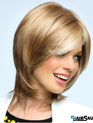 Blonde Chin Length Wavy Layered 12 inch Top Medium Wigs