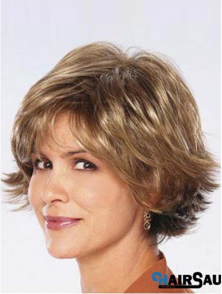 Ladies Synthetic Wigs UK Sale Chin Length Brown Color Wavy Style