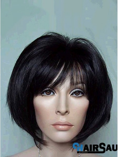 Chin Length Bobs Straight Black Suitable Synthetic Wigs