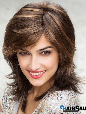 Beautiful Brown Shoulder Length Layered Straight Glueless Lace Front Wigs