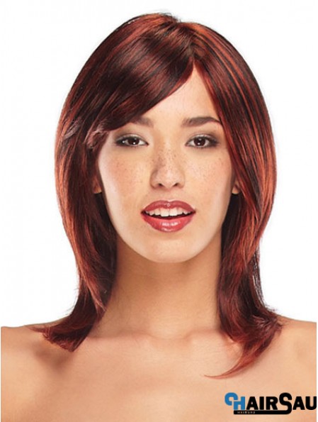 Straight Layered Shoulder Length Red Ideal Lace Front Wigs