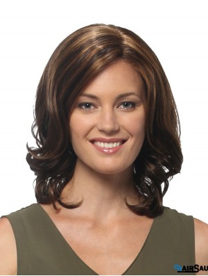 Brown Shoulder Length Curly Layered 14 inch Soft Medium Wigs