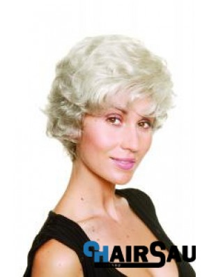 Synthetic Chin Length Wavy Capless Elderly Lady Wigs