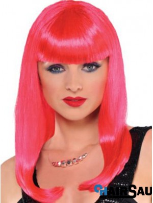 Popular Straight With Bangs Long Red Incredible Lace Front Wigs