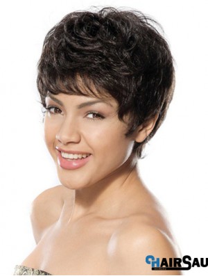 Discount Black Short Boycuts Wavy Glueless Lace Front Wigs