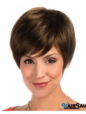 Designed Brown Cropped Layered Straight Glueless Lace Front Wigs