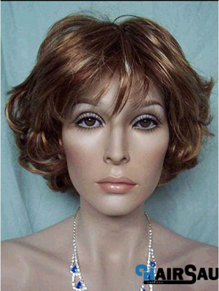 Best Brown Short Wavy With Bangs Lace Front Wigs