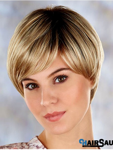 High Quality 7 inch Straight Blonde Layered Short Wigs