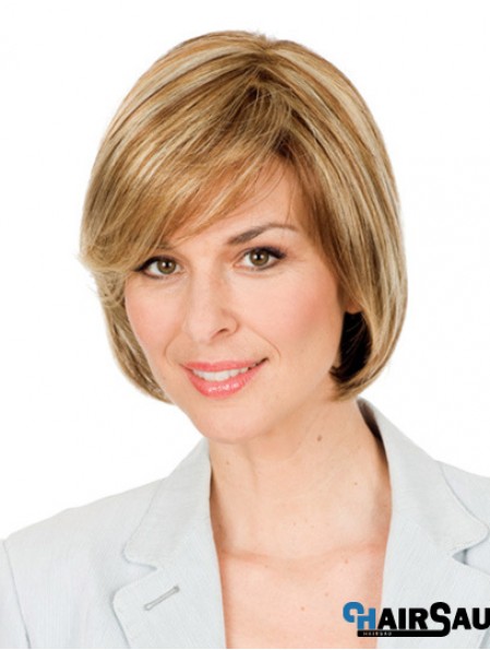 Hand Tied Short Wigs Synthetic Chin Length Monofilament Blonde Color