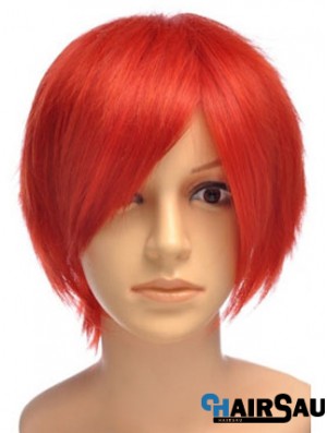 Sleek Red Short Straight With Bangs Lace Front Wigs